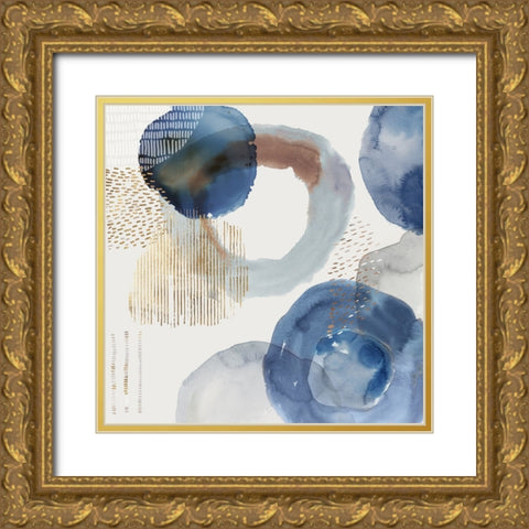 Blue Watercolour Rings I Gold Ornate Wood Framed Art Print with Double Matting by Reeves, Tom