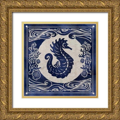 Ink Seahorse Gold Ornate Wood Framed Art Print with Double Matting by Selkirk, Edward