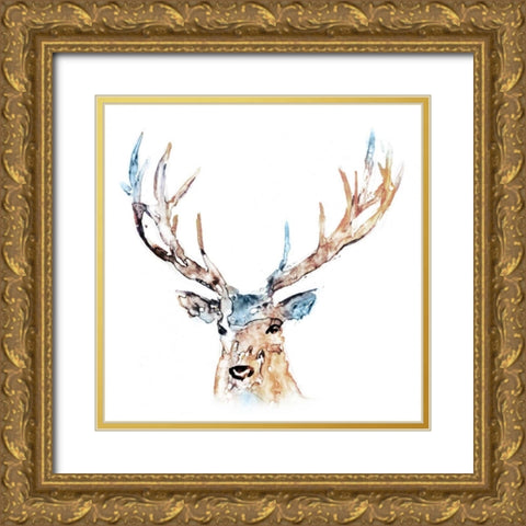 Watercolour Reindeer Gold Ornate Wood Framed Art Print with Double Matting by Selkirk, Edward