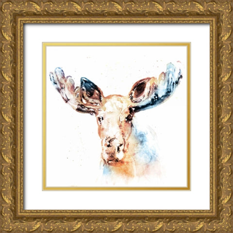 Watercolour Moose Gold Ornate Wood Framed Art Print with Double Matting by Selkirk, Edward