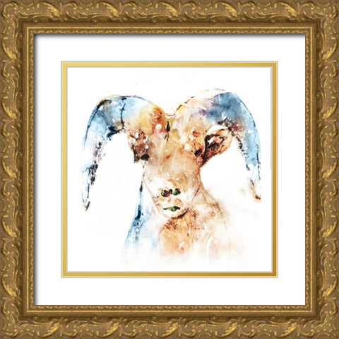 Watercolour Ram Gold Ornate Wood Framed Art Print with Double Matting by Selkirk, Edward