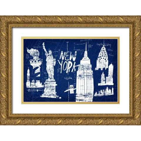 New York Blue Gold Ornate Wood Framed Art Print with Double Matting by Selkirk, Edward