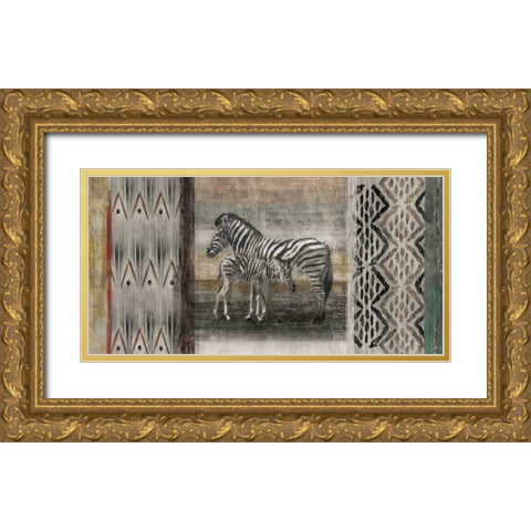 Tribal Zebras Gold Ornate Wood Framed Art Print with Double Matting by Selkirk, Edward