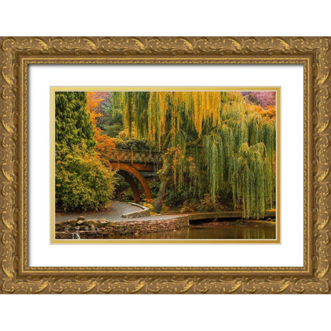 Willows Over the Pond Gold Ornate Wood Framed Art Print with Double Matting by Schwartz, Don