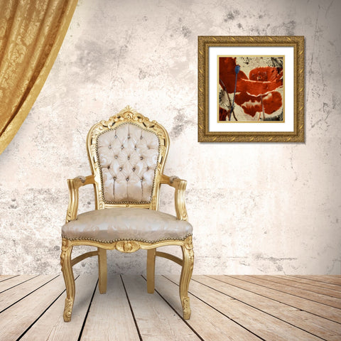 Poppy Love I Gold Ornate Wood Framed Art Print with Double Matting by Theodosiou, Matina