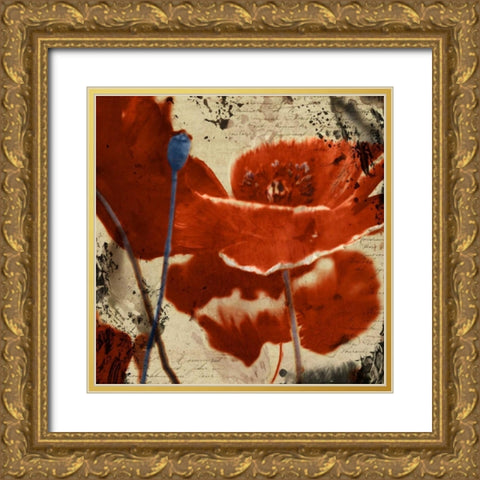 Poppy Love I Gold Ornate Wood Framed Art Print with Double Matting by Theodosiou, Matina