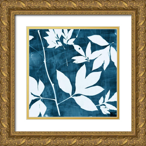 Indigo Leaf I Gold Ornate Wood Framed Art Print with Double Matting by Theodosiou, Matina