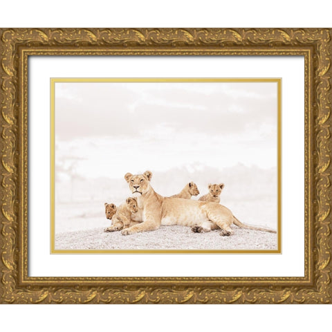 Proud Lioness  Gold Ornate Wood Framed Art Print with Double Matting by Tiedge