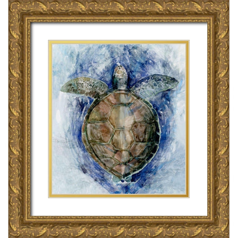 Swimming Sea TurtleÂ  Gold Ornate Wood Framed Art Print with Double Matting by Stellar Design Studio