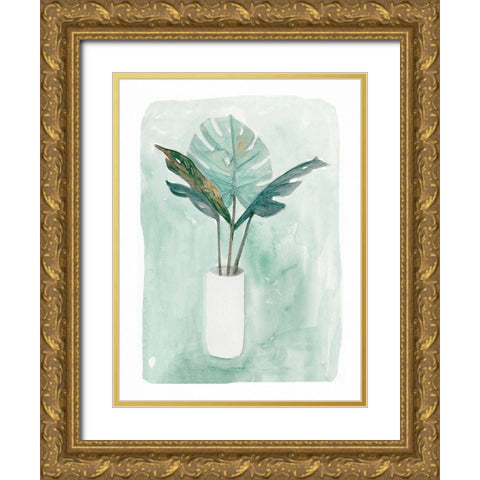Green Tropical Vase IIIÂ  Gold Ornate Wood Framed Art Print with Double Matting by Stellar Design Studio