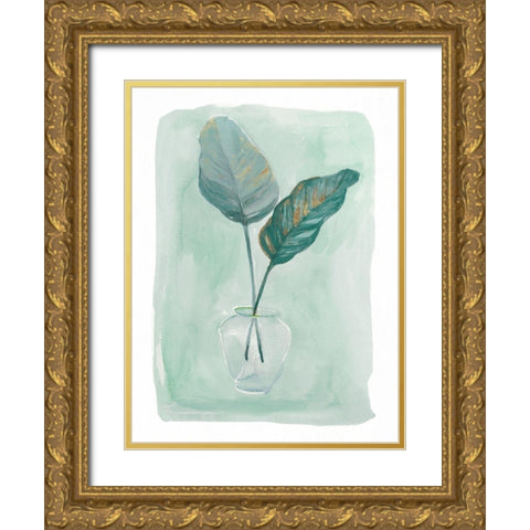 Green Tropical Vase IV Gold Ornate Wood Framed Art Print with Double Matting by Stellar Design Studio