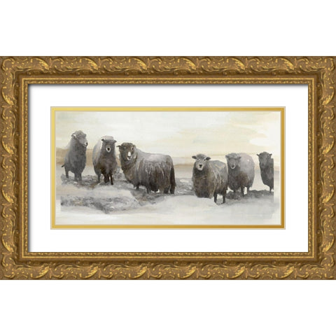 Winter Sheeps II Gold Ornate Wood Framed Art Print with Double Matting by Stellar  Design Studio