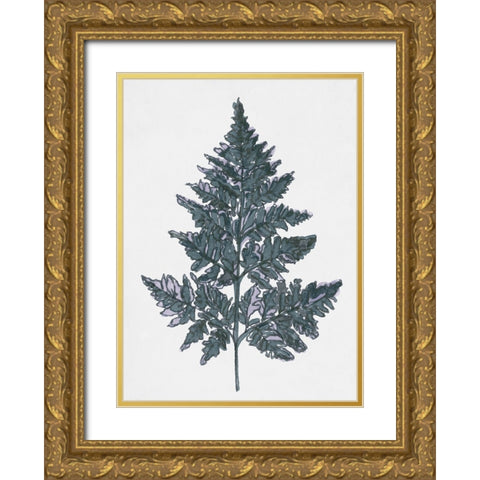 Blue Botanical Leaf I Gold Ornate Wood Framed Art Print with Double Matting by Stellar Design Studio