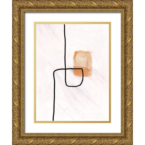 Textured Line Gold I Gold Ornate Wood Framed Art Print with Double Matting by J:L Design