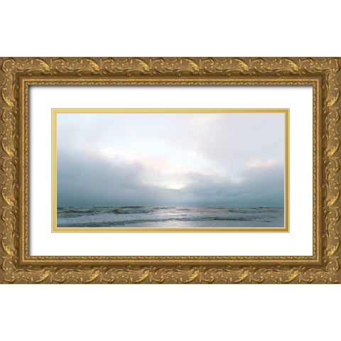 Sun Glow Beach Reflections  Gold Ornate Wood Framed Art Print with Double Matting by J:L Design