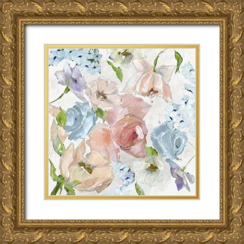 Navy Floral Neutral Version  Gold Ornate Wood Framed Art Print with Double Matting by Pepe, Susan