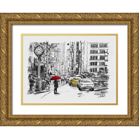 One Day of the City Gold Ornate Wood Framed Art Print with Double Matting by Jover, Loui