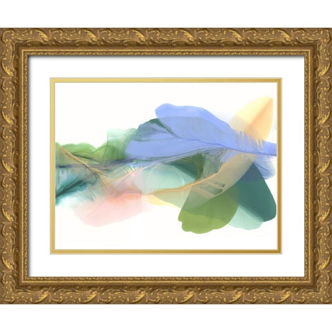 Green Feathers Gold Ornate Wood Framed Art Print with Double Matting by McFarland, Vicki