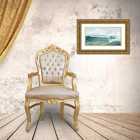 Calming Green Gold Ornate Wood Framed Art Print with Double Matting by Mavis, Luna