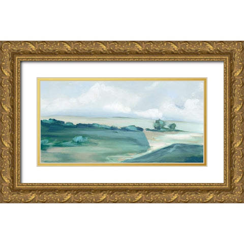 Calming Green Gold Ornate Wood Framed Art Print with Double Matting by Mavis, Luna