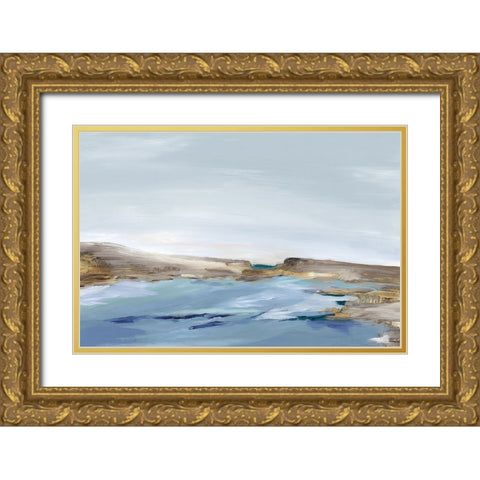 Blue Coastal View Gold Ornate Wood Framed Art Print with Double Matting by Mavis, Luna