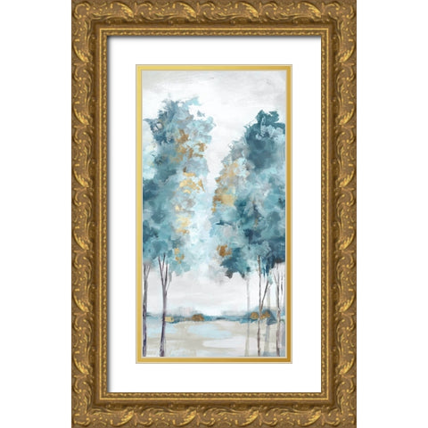 Teal Blue Forest I Gold Ornate Wood Framed Art Print with Double Matting by Mavis, Luna