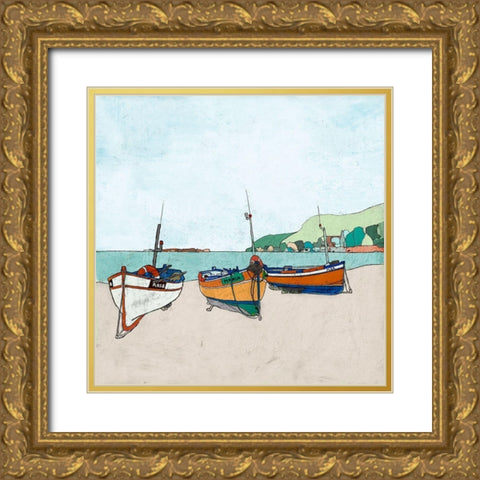 Three Boats Gold Ornate Wood Framed Art Print with Double Matting by Cacho, E.L.