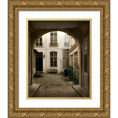 Marais Courtyard Gold Ornate Wood Framed Art Print with Double Matting by White, Milla