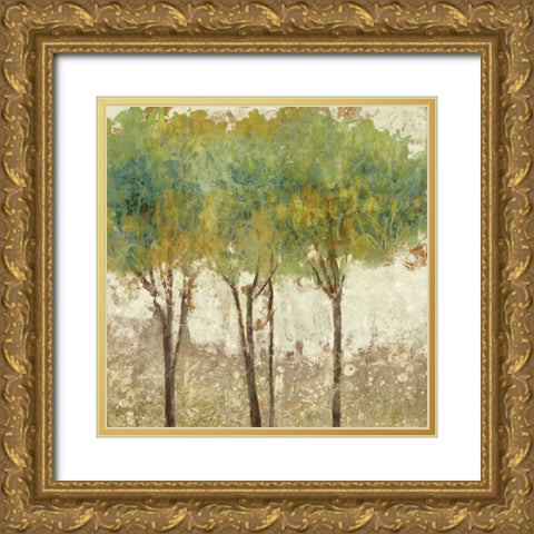 Trees in Green Gold Ornate Wood Framed Art Print with Double Matting by Kroeker, Wendy