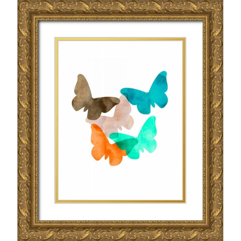 Mod Butterflies Gold Ornate Wood Framed Art Print with Double Matting by Wilson, Aimee