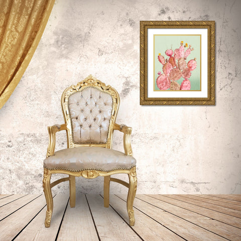 Pink Cacti Gold Ornate Wood Framed Art Print with Double Matting by Wilson, Aimee