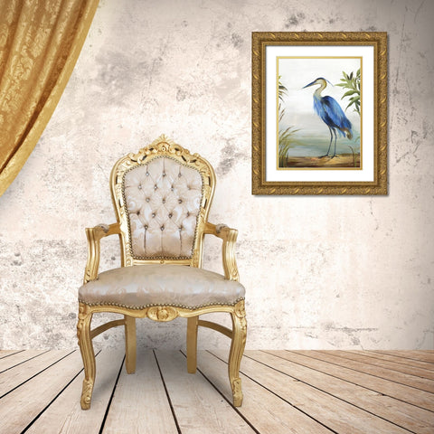 Blue Heron Gold Ornate Wood Framed Art Print with Double Matting by Wilson, Aimee