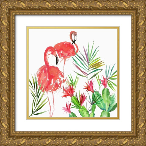Flamingo Pairing Gold Ornate Wood Framed Art Print with Double Matting by Wilson, Aimee