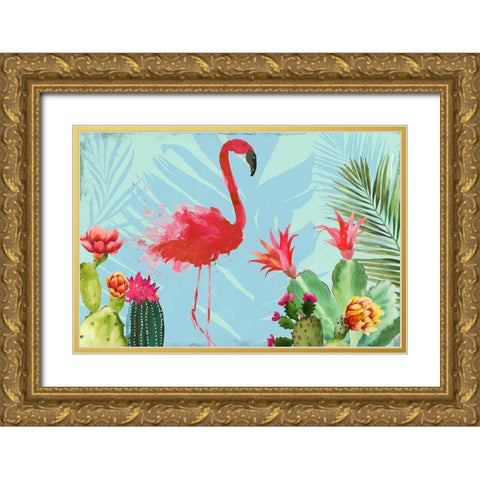 Flamingo in the Mix Gold Ornate Wood Framed Art Print with Double Matting by Wilson, Aimee