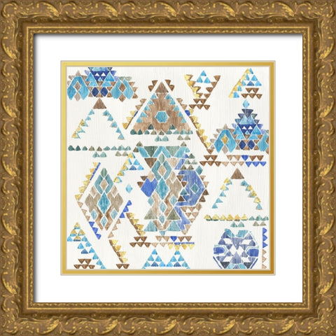 Blue Aztec  Gold Ornate Wood Framed Art Print with Double Matting by Wilson, Aimee