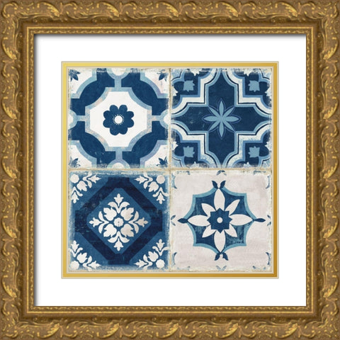 Indigo Mosaic Tile II  Gold Ornate Wood Framed Art Print with Double Matting by Wilson, Aimee