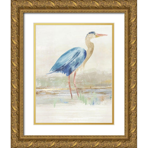 Heron in Lake  Gold Ornate Wood Framed Art Print with Double Matting by Wilson, Aimee