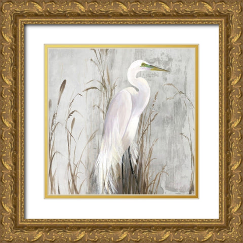 Heron in the Reeds Gold Ornate Wood Framed Art Print with Double Matting by Wilson, Aimee