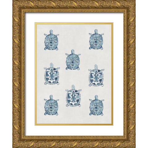 Indigo Turtles  Gold Ornate Wood Framed Art Print with Double Matting by Wilson, Aimee