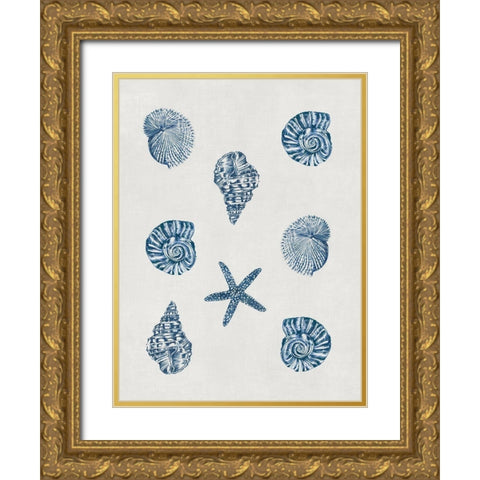 Indigo Shells Gold Ornate Wood Framed Art Print with Double Matting by Wilson, Aimee