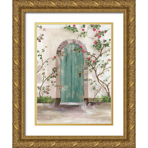 Arch Door with Roses  Gold Ornate Wood Framed Art Print with Double Matting by Wilson, Aimee