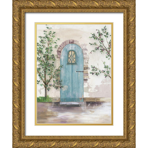 Arch Door with Olive Tree Gold Ornate Wood Framed Art Print with Double Matting by Wilson, Aimee