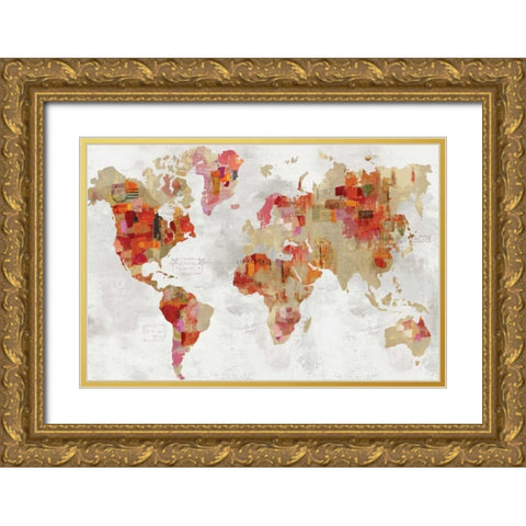 Red Map Gold Ornate Wood Framed Art Print with Double Matting by Wilson, Aimee