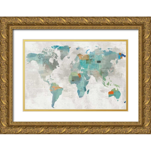 Blue Map Gold Ornate Wood Framed Art Print with Double Matting by Wilson, Aimee