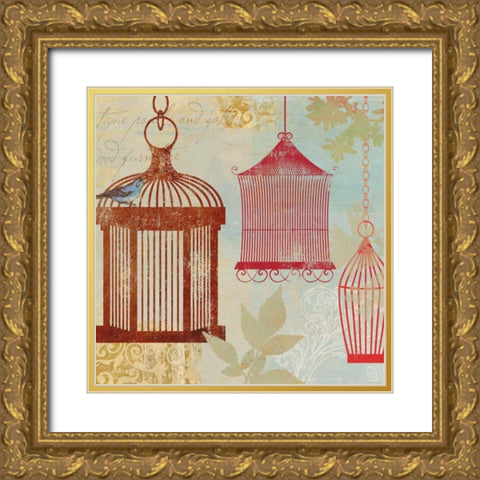 Bird on a Cage II Gold Ornate Wood Framed Art Print with Double Matting by Wilson, Aimee