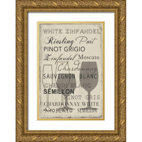 White Wine Collection - Mini Gold Ornate Wood Framed Art Print with Double Matting by Wilson, Aimee