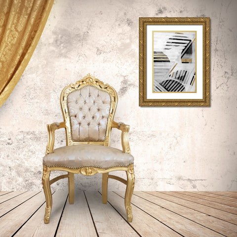 Black White Gold I Gold Ornate Wood Framed Art Print with Double Matting by Cartissi