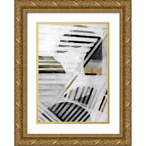 Black White Gold I Gold Ornate Wood Framed Art Print with Double Matting by Cartissi