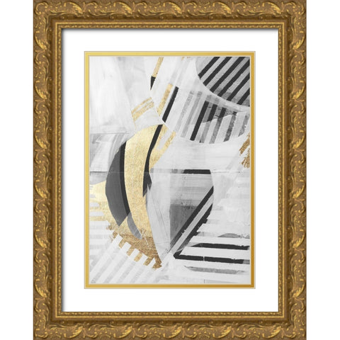 Black White Gold II Gold Ornate Wood Framed Art Print with Double Matting by Cartissi