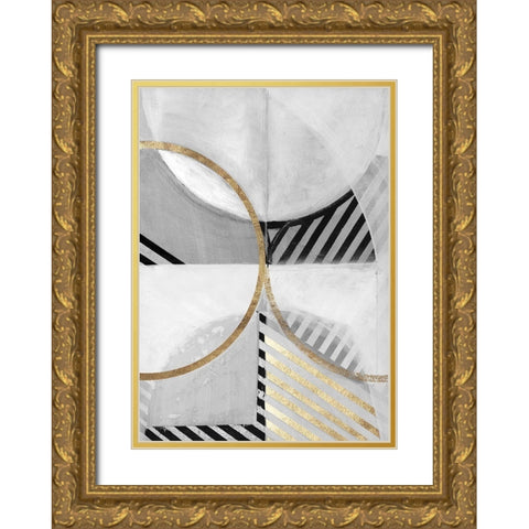 Black White Gold III Gold Ornate Wood Framed Art Print with Double Matting by Cartissi